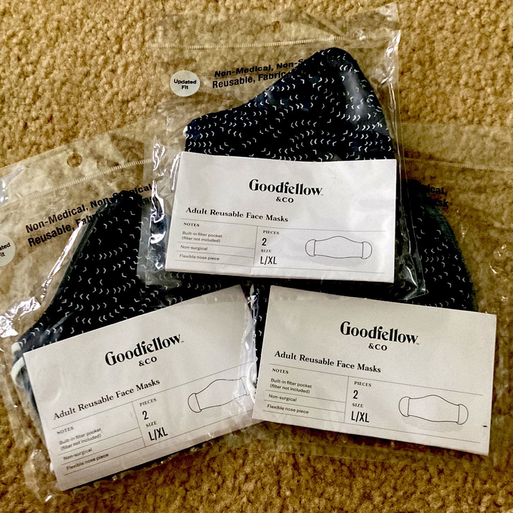 3 packs of sets of 2 L/XL Goodfellow & Co Adult Reusable Face Masks